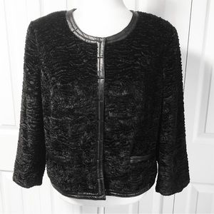 Kate Hill Black Crushed Velvet & Faux Leather Snap Front Jacket 12